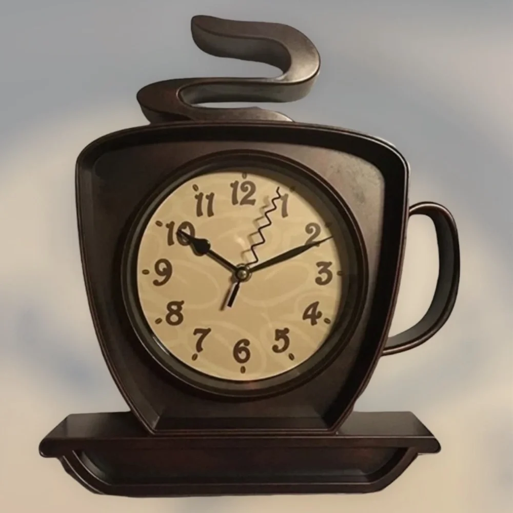 Coffee Cup Cappuccino Clock Battery Operated Wall Clock or Freestanding Brown